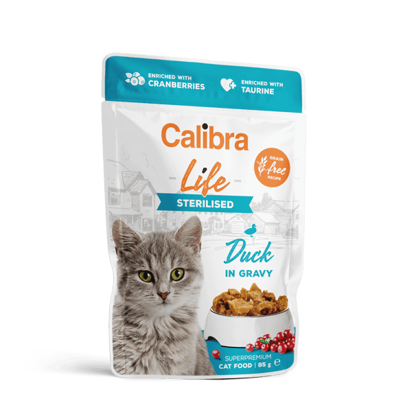 CALIBRA Cat Life pouch konservai maišeliuose sterilizuotoms katėms su antiena padaže, 85g